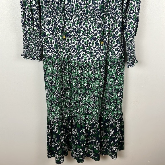 MICHAEL Michael Kors Boho Tiered Mix Print Peasant Midi Dress Medium Blue Green - Picture 4 of 12